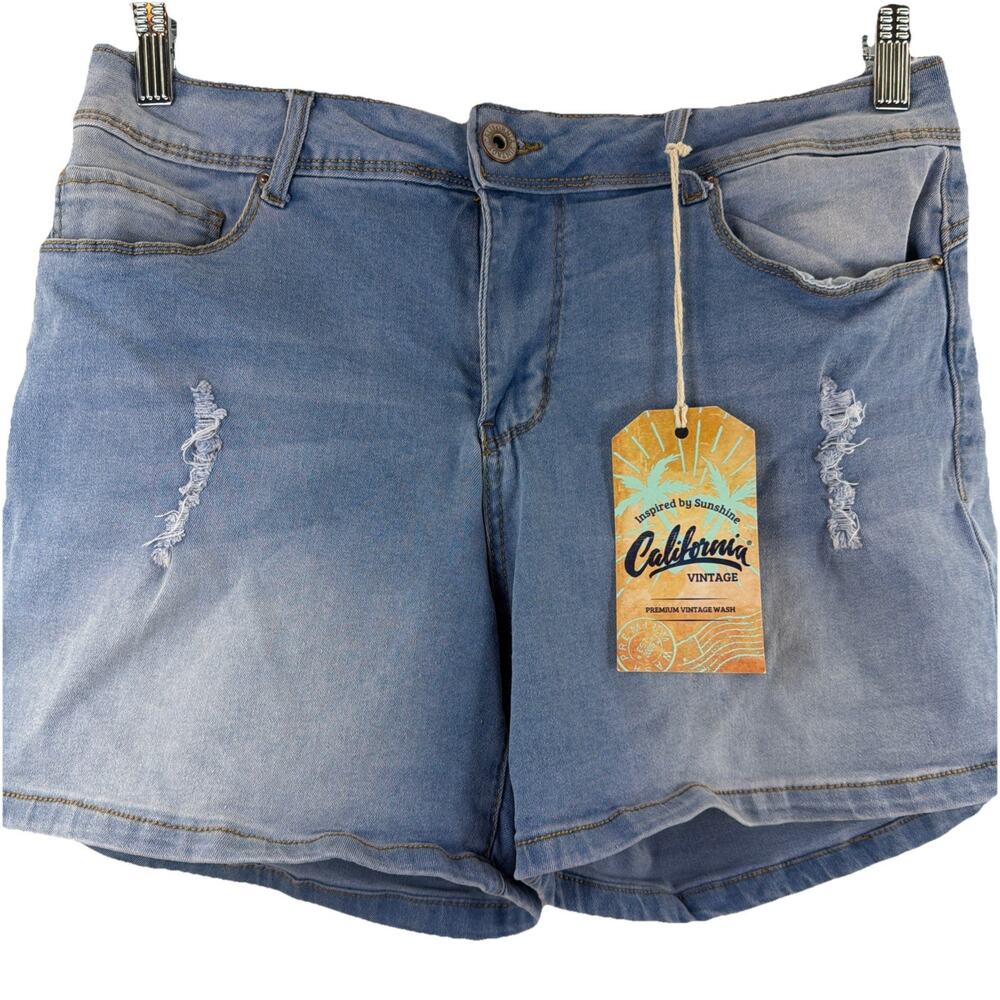 California Vintage Women Blue Distressed Cuffed Hem 5 Pocket Denim Shorts 11 New